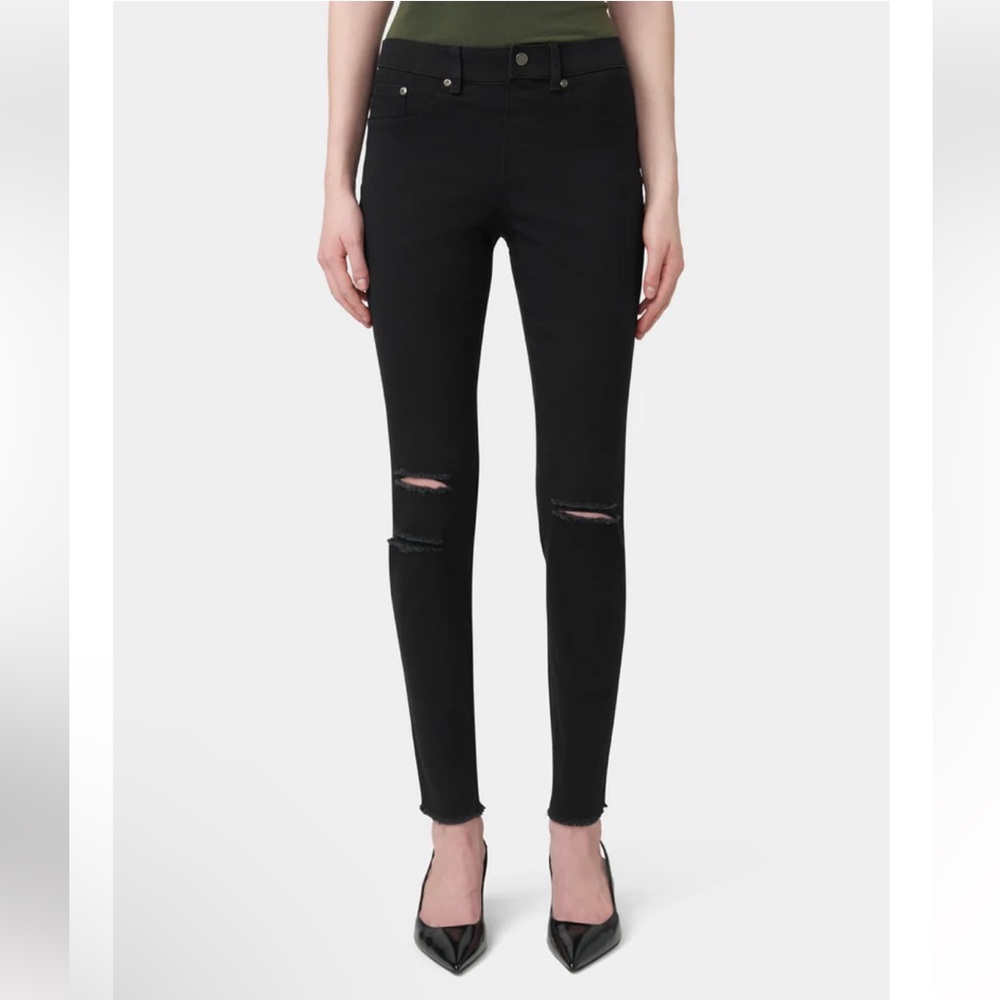 [hue] ripped knee denim mid rise leggings black XS